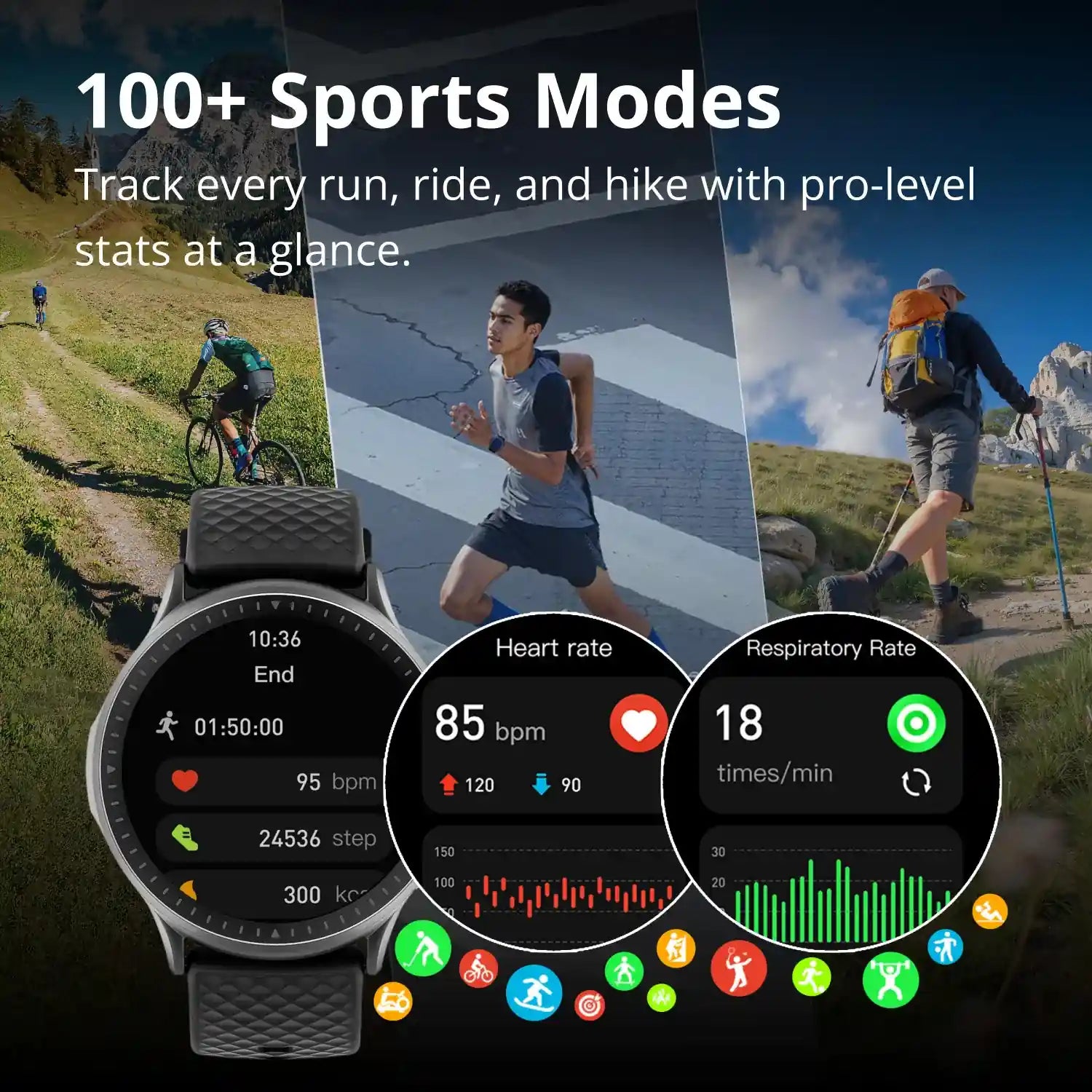 <tc>Runmefit</tc> GTR3 AMOLEDスマートスポーツウォッチ - レザーストラップ
